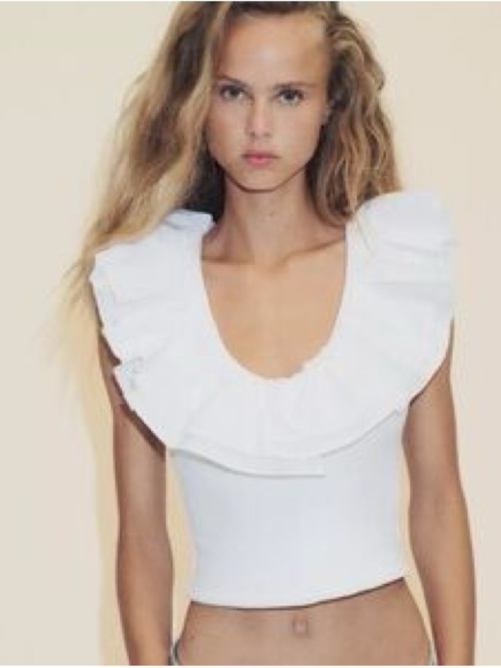 NWT Zara White Ribbed Tank with Ruffle Collar - Picture 2 of 14